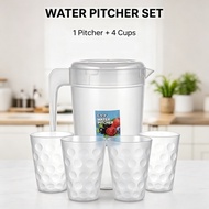 2L Plastic Water Bottle with 4 Cups - Large Capacity Easy Clean Summer Juice Juice Container