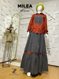 HARGA HEMAT SETELAN ROK MILEA by zisheeri ONE SET KEMEJA ROK TERACOTTA