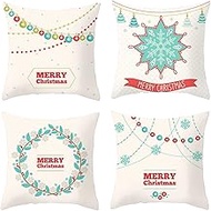 Cushion Cover, 65x65cm Set of 4, Christmas Snowflake Soft Velvet Throw Pillow Cases 26x26in, Square Sofa Cushion Cover with Invisible Zipper for Couch Bed Car Bedroom Home Decor