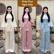 Ba Ba Goes to the Temple for Slim Fit Women, Beautiful Traditional Bamboo Brocade Long Dress for Goi