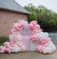 Pastel Pink Pearl White Balloon Garland Arch Kit 130pcs With Bow Tie and Mylar Balloon for Girls 1st