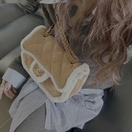 CHANEL CF jumbo麂皮拼羊羔毛 金扣手提肩背斜背包33*20*12 98新配件盒子 保卡 塵袋