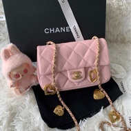 香奈兒 Chanel 22B  愛心吊墜 cf mini 櫻花粉 粉色單肩斜挎包
