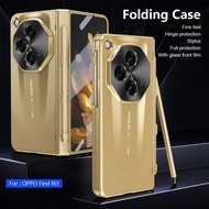 Luxury HD Glass Front Screen And Camera Lens Protector Plated PC Hard Hinged Phone Case For OPPO Find N3 Fold Shockproof Cover Casing With Touch Capacitive Pen