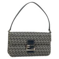FENDI Zucchino帆布單肩包 海軍藍 銀色 正品 182201V