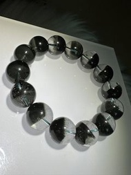 天然水晶 透體聚寶盆綠幽靈 手串 15mm+
