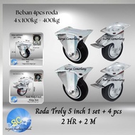 5 inch rubber trolley wheels trolley caster 1 Set 4pcs (2 HR + 2 M) 5" wheels