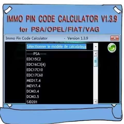 IMMO Pin Code Calculator V1.3.9 for Psa/Opel/Fiat/Vag
