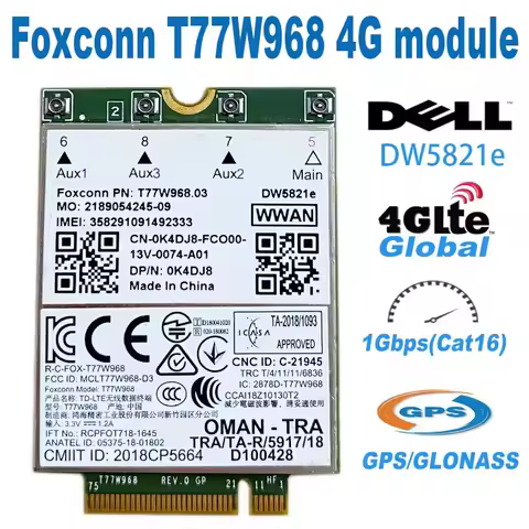 JINYUSHI WWAN Card Wireless LTE 4G Module T77W968 DW5821e X20 LTE Cat16 1Gbps FDD-LTE TDD-LTE For De