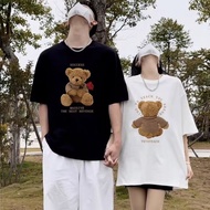 Couple Short t-Shirt Korean Version Bear Print Five-Point Short-Sleeved Top Casual Boy Plain t Summe