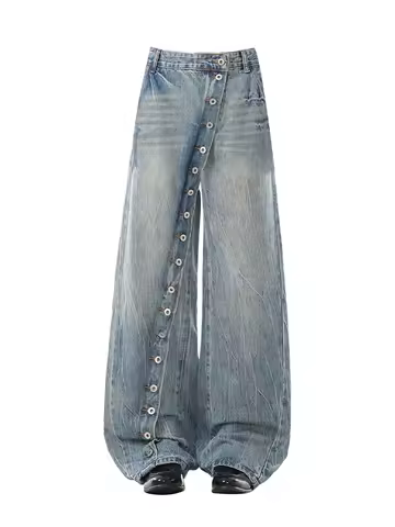 Women's Blue Y2k Wide Jeans Oversize Grunge Jean Pants Vintage Harajuku Baggy Boyfriend Denim Trouse