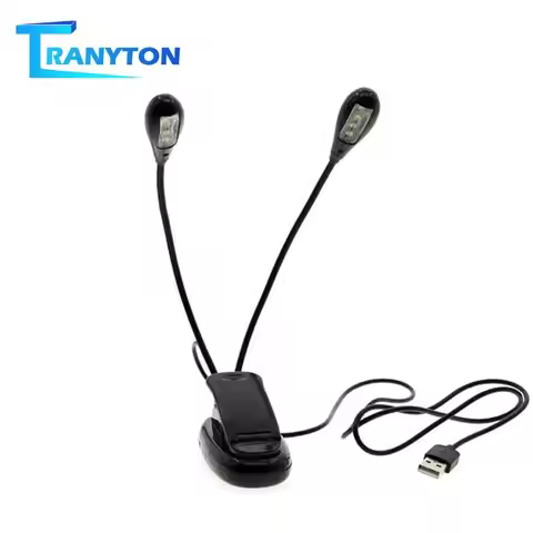 Adjustable USB LED Book Light 8 LEDs Clip-On Two Arms Reading Lamp for Music Stand and Book Reading 