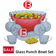 (B BOSS) 27s Glass Cocktail Punch Bowl Set 27 piece Cocktail Set Glass / Large Fruit Soup Bowl / Pun
