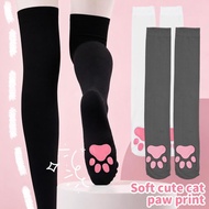 Thigh High Socks with 3D Cat Paw Sole Design - Soft Nylon JK Lolita Accessory