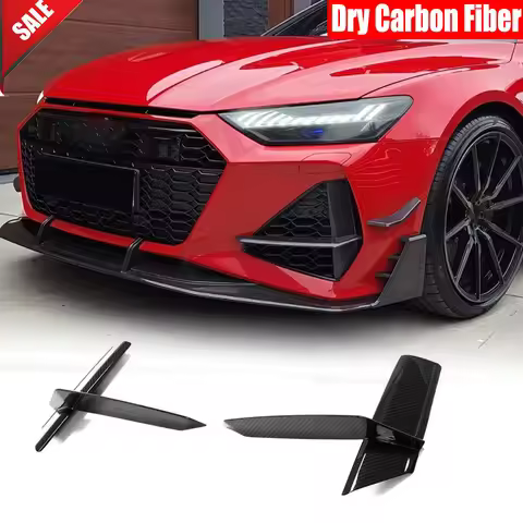 For Audi RS7 Sportback RS6 C8 20-23 Dry Carbon Front Bumper Vent Scoop Fins Trim Spoiler Body Kits C