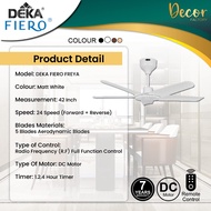 DEKA FIERO Fan FIERO FREYA 42 Inch 5 Blades 24 Speed DC Motor With Remote Control Ceiling Fan Kipas 