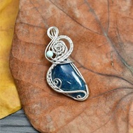 深邃藍色 磷灰石藝術銅線編織項鍊