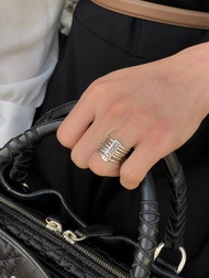 【VintageShop solo 日本直送中古包專賣店】Christian Dior 戒指 銀製 Dior Logo 925 7 連 復古 cz33i5