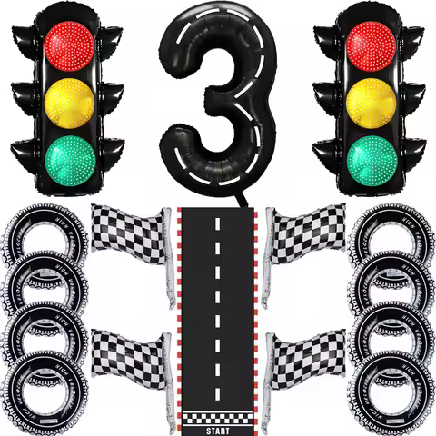 Racing Birthday Balloon Decoration Traffic Light Flag Tire Foil Balloon 40inch 3 Number Balloon for