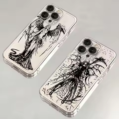 YK2 Cool Black Line Angel Phone Case For Xiaomi Redmi 13 12 12C 10 10C 9 9A 9T 9C 11T Poco X3 X4 X5 