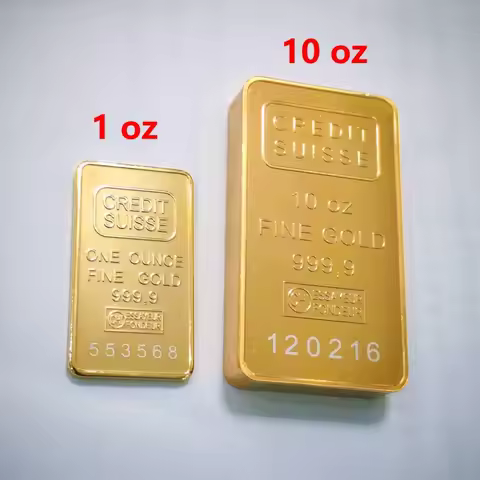 Newest 10 oz Credit Suisse Gold Bar Non Magnetic Brass 24k gold-plated Bullion With Different Serial