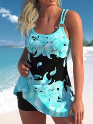 Traje de baño con estampado de cachemir para mujer conservadora con falda para vacaciones en la playa, largo y ancho para cubrir las caderas