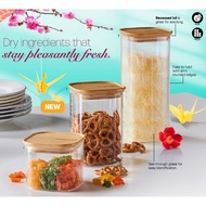 {Last set to clear} Tupperware Glass & Bamboo Storage Jar 550ml / 1.1L / 1.9L