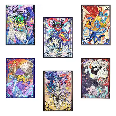 60Pcs/Set Anime Game PTCG Flash Card Sleeve Church Stained Glass Style Legendary Pokemon Arceus Gren