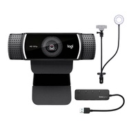C922 Pro Stream 1080p Webcam Bundle with Webcam Stand with Selfie Ring Light and 4-Port USB 3.0 Hub 