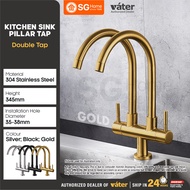 [READY STOCK] Vater 360 Rotation Kitchen Sink Tap Stainless Steel Sink Kitchen Pillar/Double Kepala Paip Silver/Black/Gold