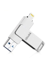 Idiskk 64gb/128gb/256gb/512gb /1tb Iphone照片棒,mfi認證閃電usb閃存盤,用於iphone、ios、ipad和pc的外部iphone記憶體驅動器,可靠的iphone記憶體驅動器