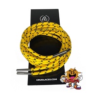 Premium Round Yellow Shoelaces with Black Pattern and Metal Aglets - Crudlaces