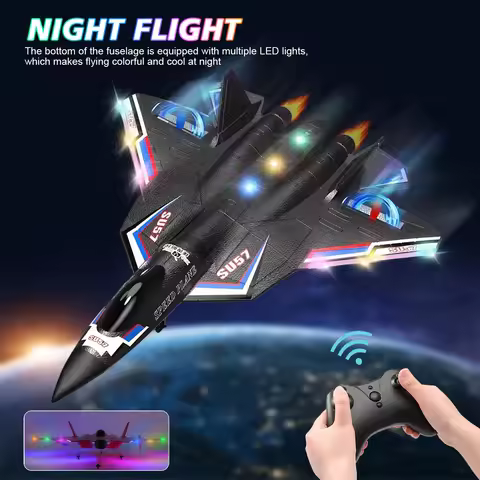 SU57 RC Plane 2.4G Remote Control Aircraft with Light Fixed Wing Hand Throwing Foam Remote Control A