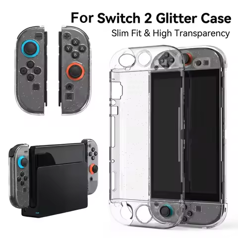 Glitter Dockable Case for Nintendo Switch 2 Console Transparent Protective Shell Case Cover for Ns S