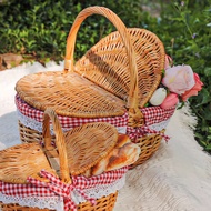 🔥 family gatherings 🔥 HOTSELLING bakul rotan camping hiking picnic basket large capacity for storing variety of foods ♪Picnic Basket Small Basket Ins Picnic Supplies Full Set Cyber Celebrity Pastoral Woven Hand Basket Props Willow and Rattan Woven Bambo