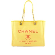 CHANEL Deauville 銀鍊拼色沙灘購物包（中款）（黃色/內螢光橘）_廠商直送