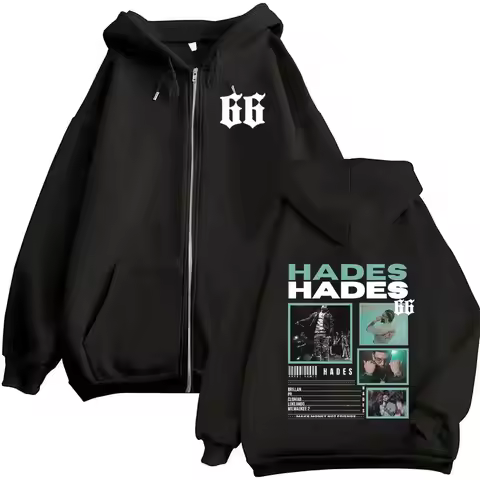 Rapper Hades 66 Trendy Music Graphic Harajuku Aesthetic Zipper Sweatshirt Mens Casual Hoodie Oversiz
