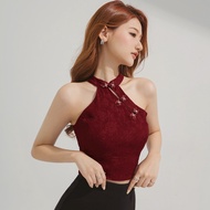 AIR SPACE Embossed Cheongsam Collar Short Shoulder Vest