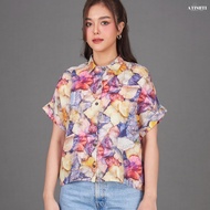 AT H เสื้อเชิ้ต อก 42"- 46" ยาว 22"-24 (ดูที่รูป) เสื้อแขนสั้น แขนในตัว เสั้นผ้าลินินแท้ เส้นใยธรรม
