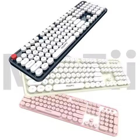 MOFII Computer Keyboard Wired, Retro Style Keyboard with Round Keycaps, 104 Keys Silent Illuminated 