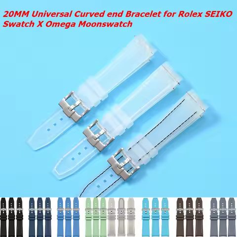 Transparent Watch Strap 20mm for OmegaXSwatch Moonswatch Speedmaster Universal Curved end Silicone B