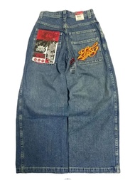 American Hip Hop Vintage JNCO Hot Embroidery Pattern Straight Jeans Women Y2K New Street Casual Loos