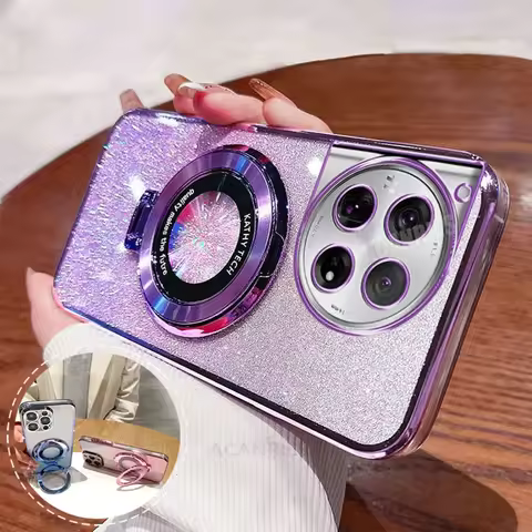 Oneplus12 Glitter Plating Holder Silicone Case For Oneplus 12 12r 11 11r 9r 10 Pro One Plus Ace 2 3 