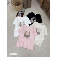 Cotton t-shirt with beaded pocket and bow tag sh-60266