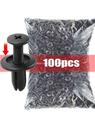 100 件 8 毫米塑膠鉚釘緊固件螺絲汽車桿擋泥板黑色鉚釘汽車緊固件夾適用於豐田福克斯起亞日產