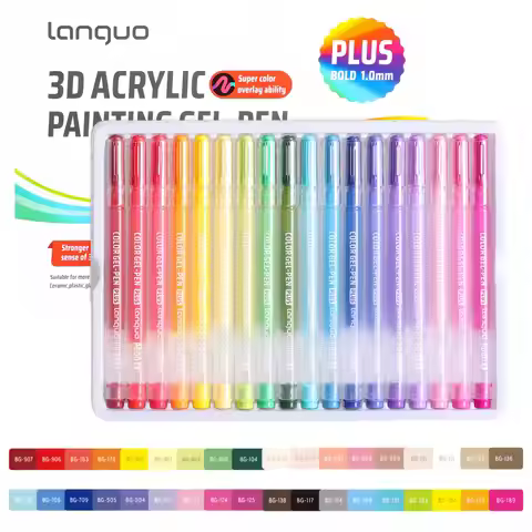Languo 54-Color 3D Effect Acrylic Marker Set Cute Stationery Jelly Drawing Pen 1.0mm Handwriting Gel