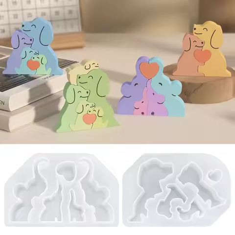 S0200 Cat Dog Bear Elephant Family Animaux Moule Silicone Puzzle Candle Making Moulds 3D Plaster Orn