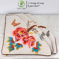Gối/Vỏ Gối Vuông Tựa Lưng Sofa (45x45) Trang Trí Phòng Vải Linen Thêu Thủ Công Hình Con Bướm Bên Hoa