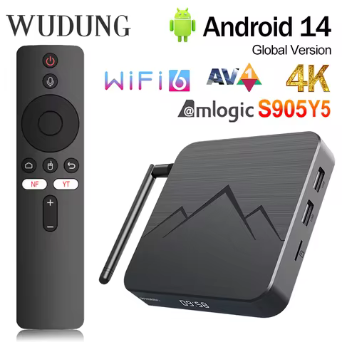 WUDUNG WD05 Android 14 Smart TV Box Amlogic S905Y5 4G/32G BT AV1 TV BOX 2.4G&5G Dual Wifi 6 4K HD Se