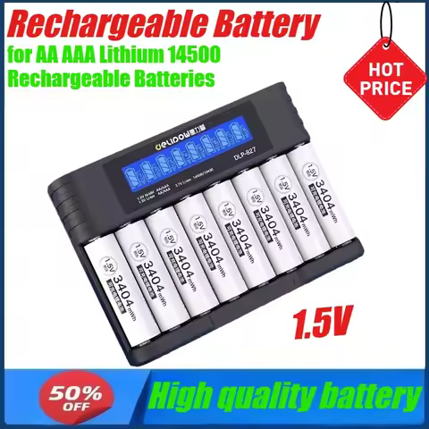 1.5V 3404mWh 8-Slot Smart Battery Charger for AA AAA Lithium Rechargeable Batteries
